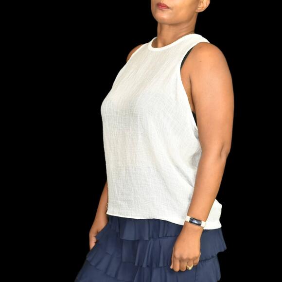 Helmut Lang Gauzy Tank Top White Blouse Sleeveless Draped Sheer Baggy Size Small - Picture 14 of 15